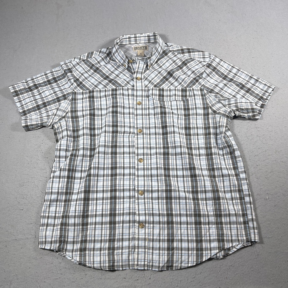 Duluth Trading Co Mens‎ Plaid Short Sleeve Button Down Shirt XL Polyester Nylon